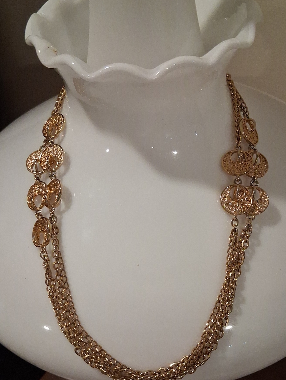 Multi-Chain Gold Filigree Disc Necklace Excellent Con